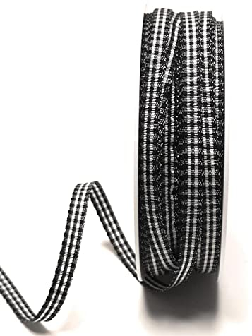 s.dekoda Schleifenband 50m x 6mm Schwarz - Weiß Karoband Vichykaro gewebtes Dekoband kariert