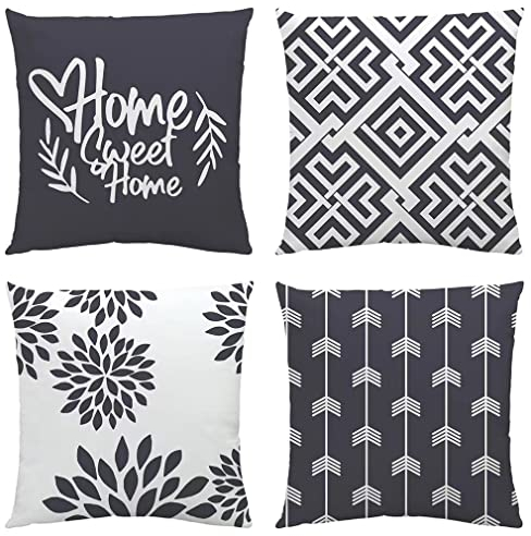 NIULAA Weich Kissenbezug 45x45 4er Set Schwarz-Grau,Deko Kissenbezüge Couchkissen Modern Kuschelig Dekokissen Kissenhülle Quadratisch Kissen Bezug Sofakissen Zierkissen Wohnzimmer Bett Draußen