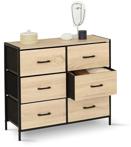 IDMarket - Commode 6 tiroirs en Tissu Utah 80 cm Meuble de Rangement Design Industriel