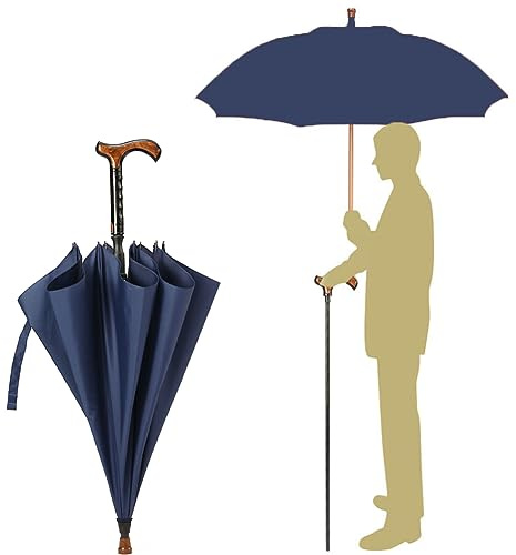 AVIITI 2-in-1 City-Safe Walking Stick Umbrella, Wear-Resistant Windproof Men Women Crutch Parasols, Multifunctional Straight Rod Long Handle Design,Blue,86cm/33.8inch