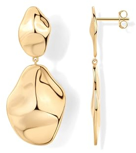 PAVOI 14K Yellow Gold Plated 925 Sterling Silver Posts Teardrop Statement Dangle Earrings | Lightweight Hammered Drop Dangle Earrings for Women