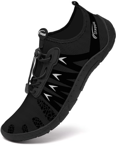 Steppli Water Shoes Beach Swim Pool Sea Surf Aqua Quick-Dry Breathable Weitsuit Non Slip Lightweight Shoes for Men Women Black EU38=UK5