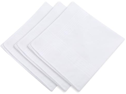Piriuuo 3 Pcs Men's Handkerchiefs, Soft Cotton White Hankie Handkerchiefs Sweat Absorbing Handkerchiefs Machine Wash White Pocket Square for Suit Small Sweat Cloth for Hand, Hankies