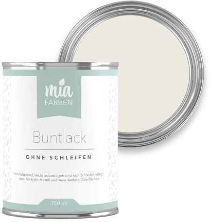 miafarben Buntlack ohne schleifen 750ml, Möbelfarbe, Möbellack für Holz, Metall, Kunststoff (Elegantes Elfenbein)