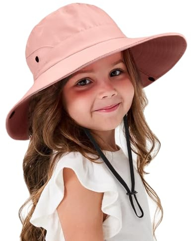 DRESHOW Chapeau de Soleil Bébé Fille Protection Contre les UV Chapeau de Soleil en Maille Pliable à Large Bord Bonnet d'été avec Mentonnière pour Enfants Filles 3-8 Ans