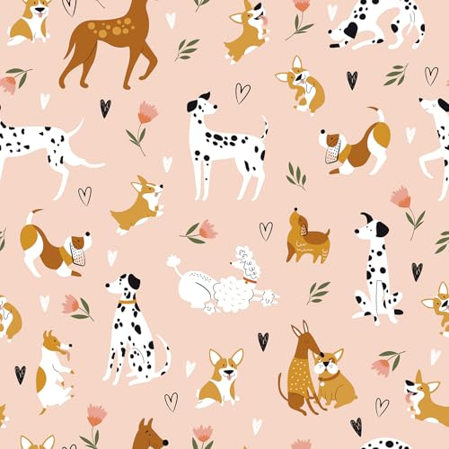 VEELIKE Papier Peint Enfant Amusant Chien Rose Papier Peint Adhesif Mural Enfant Chiots 44,5 cm × 300 cm Chien Mixte Adhesif Mural Decoratif Chambre Salle de Jeux Pépinière Maison de Poupée Amovible