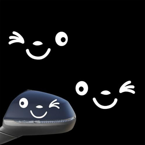 2 Pcs Autocollants Décoratifs Mignons pour Rétroviseurs Extérieurs de Voiture Souriant (Blanc)