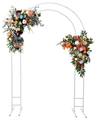DECAKE Soporte metálico para Fondo de Boda, Arco de Globos de Doble Tubo, Marco de cenador para jardín, decoración de Fondo para Bodas, cumpleaños, Fiestas y Eventos (Blanco)
