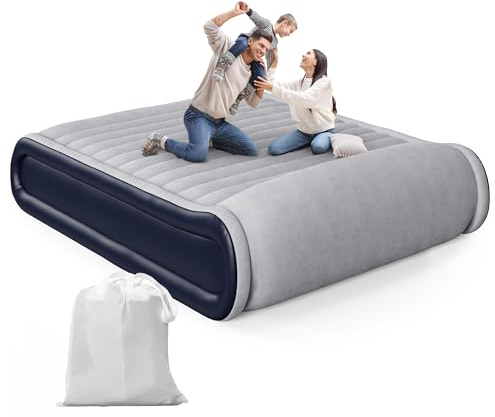 Andola Air Mattress Queen with Built-in Pump & Raised Pillow, 17 Raised Comfort Inflatable Mattress, 3 Min Fast Self-Inflation/Deflation Blow Up Mattress with Storage Bag (Gray)