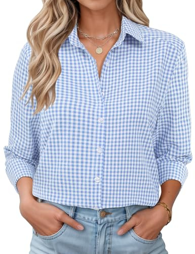 Rapbin Women Tops Long Sleeve V Neck Blouse Classic Button Down Shirts