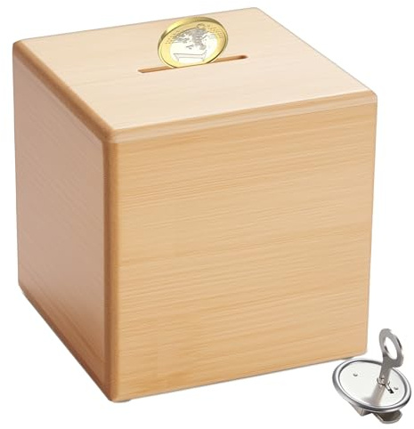 Wuhonghao Hucha de Madera Personalizada Grande, Hucha de Bambú para Niños con Cerradura, XXL Cerdito Personalizado para Adultos, Caja de Ahorros para Regalo de Bautizo para Niños/Niñas, (10×10cm)