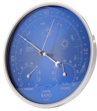 Sorandy Hygromètre Baromètre du Thermomètre Toute Saison, Alliage d'aluminium 3 en 1 Station Météorologique Extérieure Intérieure avec Grand Cadran de 7,09 Pouces, Prédit les Tendances
