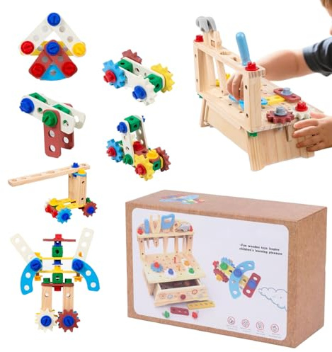 Play Tools for Toddler - Wooden Work Bench Construction Toys - Interactive Educational Toys for Kids Preschoolers Boys Girls Holiday Birthday Travel Classroom Playroom Indoor Outdoor