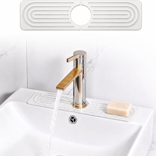 Horktrust Tapis Évier Cuisine en Diatomite, Tapis de Robinet Absorbant à Séchage Rapide, Plateau Absorbant Évier, Stone Drying Mat Kitchen pour Cuisine & Salle de Bain, Blanc 40x10 cm