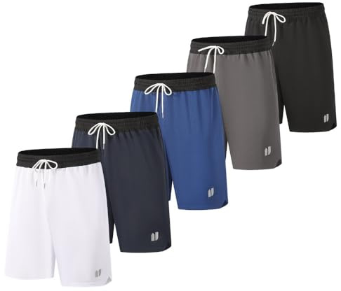 Bsrpolry 5 Men's Sports Shorts with Pockets, Athletic Shorts Quick Dry Gym Running Trousers, Jogging Bottoms, Basketball Fitness Black,Grey,Blue,Navy,White M