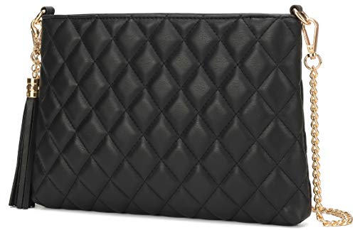 lola mae Einfache gesteppte Umhängetasche, leichte Handgelenk-Schultertasche, Schwarz Fba7606, Medium