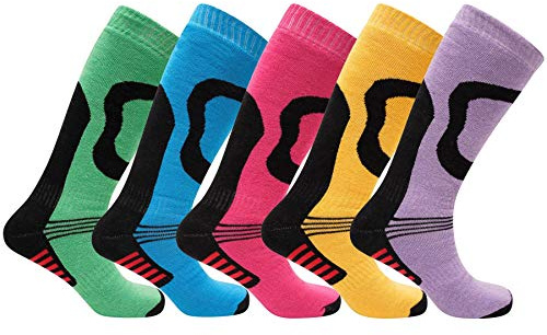 SX168-12-3 - Girls Ski Socks 5 Pack - 12-3 - (EU 31-36)