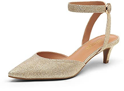 DREAM PAIRS Low Heels for Women Wedding Dress Low Heels Closed Toe Pump Shoes DPU215,Size 9,Gold/Glitter,DPU215