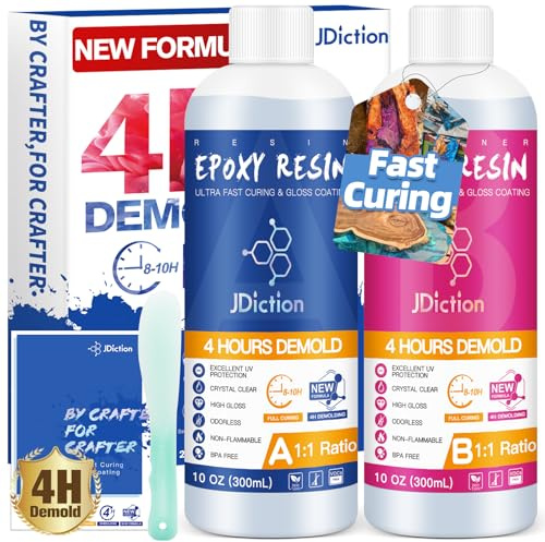 JDiction Fast Curing Epoxy Resin, 20OZ/600ML 4H Demold Epoxy Resin Kit -Crystal Clear, Bubble-Free, Not-Yellowing, Self-Leveling for Art Resina, Jewelry, Craft, Fast Casting & Easy Mix Epoxy Resina