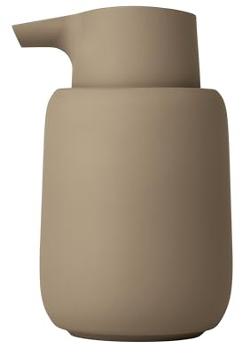 blomus Seifenspender -SONO- 250 ml aus Keramik | Handseifenspender in Braun | Ø8 x 14H cm | Farbe Tan | Flüssigseifenspender mit Pumpkopf