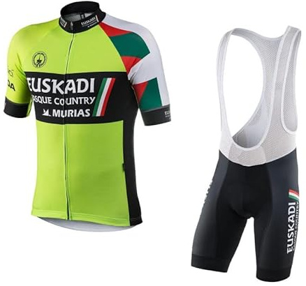 2022 Pro Team Euskadi Conjunto de camiseta de ciclismo para hombre,Respirable bicicleta de montaña Bike Camisa Culotte corto con tirantes Kits GEL Paddad (M
