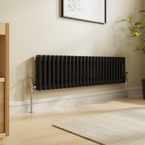 NRG 300 x 1190mm Traditional Cast Iron Style Radiator Black 2 Column Perfect for Kitchen Living Room Bathroom