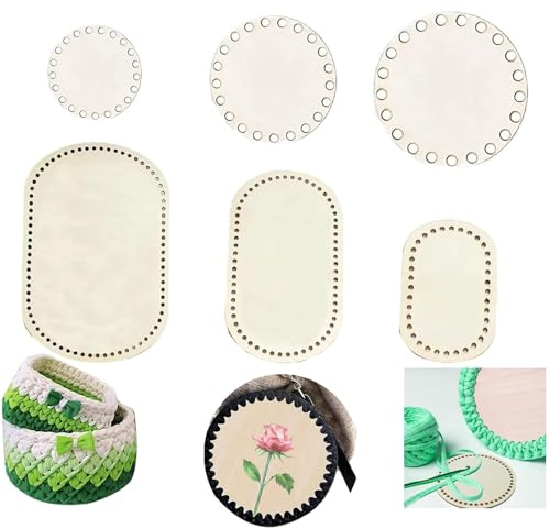 6 Größen Natural Wood Basket Base, Ovaler Circle Blank Crochet Basket, Round Basket Base mit Loch, für DIY Korbflechten Liefert Basteln Heimtextilien