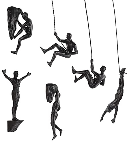 Jannlimt heminredning staty modern enkel harts skulptur kreativ klättring män väggskulptur handgjord färdig konst heminredning (3 delar), 3 delar svart