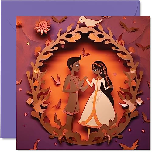 Underbart indiskt hindu asiatisk haldi bröllop gratulationskort fantastiskt bröllopskort för kvinnor män henne honom, 145 mm x 145 mm gratulationer välgjort äktenskap gratulationskort för par