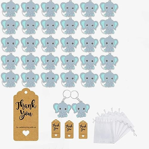 Norhogo 30 Mini Portachiavi Animali con Etichette Kraft e Sacchetti di Organza Bianca, Bomboniere di Animali Compleanno Festa per Bambini