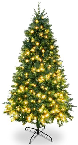 SA Products 5ft Pre-Lit Artificial Christmas Tree – 760 Alaskan Pine Tips - Christmas Tree with 300 Vibrant LED Lights, 8 Lighting Modes & Timer, Slim PVC Xmas Tree for Small Spaces & Holiday Decor