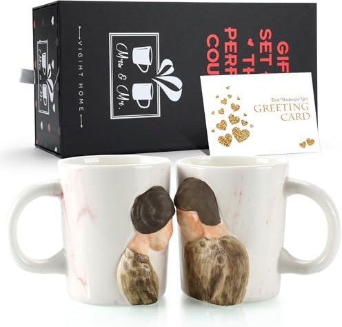 exreizst Tazze Coppia Tazzine da caffè per la Sposa e Lo Sposo Bacio Regalo Abbinato per Anniversario,Fidanzamento, San Valentino