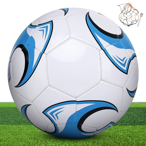 KWJEIULSOQ Fussball, Fussball Kinder Unisex, Offizieller Größe 4 Fußball, Indoor Outdoor Training Football, Fußball Größe 4 für Jugendliche und Erwachsene(Weiß und Blue)