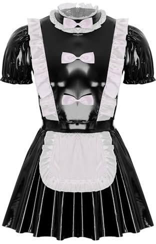 Aislor herr maid kostym wetlook lack läderklänning miniklänning sissy klubbkläder underkläder svart L