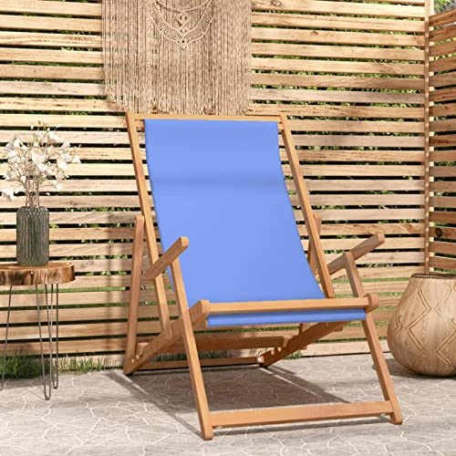 Gecheer Strandstuhl Klappbar Massivholz Teak Blau Klappstuhl Campingstuhl Gartenstuhl Strandliege Liegestuhl Strandstühle Outdoor Faltstuhl 60 x 126 x 87,5 cm (B x T x H) Mit Armlehnen,Blau
