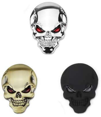 Adesivo per Auto in Metallo Teschio, 3 Pezzi Auto Adesivi a Teschio in Metallo, 3D Skull Lega di Zinco Metallo Auto Adesivo Skull Emblem Badge Auto Styling Adesivi Accessori per Auto Moto