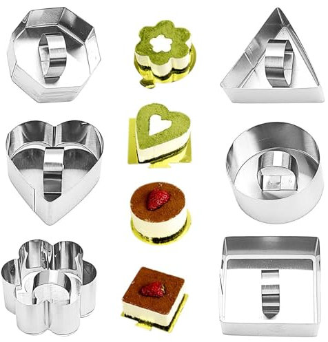 Bakiauli 6 Pezzi Coppapasta Tagliapasta Anello con Coperchio, Anelli per Torte Mousse in Acciaio Inox Adatto per Torte Fatte in casa, Dessert, Biscotti, Torte Mousse (6 Forme)