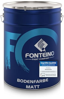 Fonteino Bodenfarbe Seidenmatt Betonfarbe Fußbodenfarbe Estrichfarbe I Hoch deckend, Wasserbasiert, Geruchsarm I Betongrau ähnl. RAL7023 I 5L