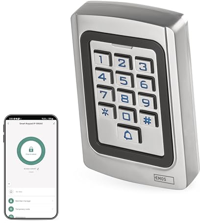 EMOS Gosmart - Tastiera di controllo dell'accesso con lettore RFID integrato e app, serratura con codice Smart Home per porte e cancelli, tastiera impermeabile per schede RFID/chip RFID, controllo
