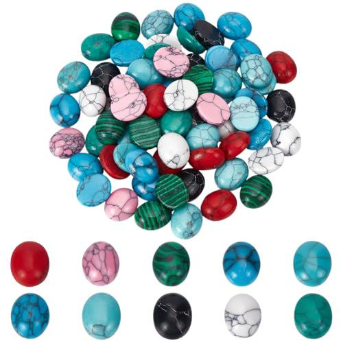 arricraft 80 pieza de Cabujones de Piedras Preciosas Ovaladas, 10 mosaico de Piedras Preciosas Naturales Planas de Colores, Teñidas Y Sin Teñir, para Hacer Joyas, Collares, Pendientes