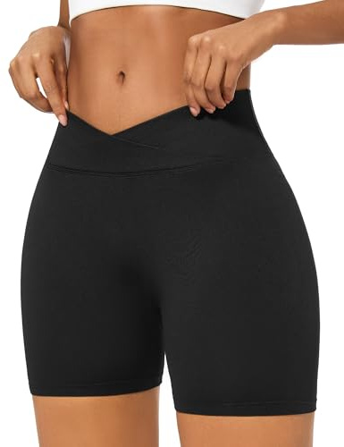 DDOBB Pantalones de ciclismo para mujer, pantalones cortos de gimnasio, con forma de V, para yoga, cintura alta, sin costuras, para fitness, uso diario, Negro , L
