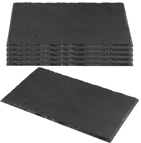 CHEUKYIU 6 placas de pizarra de 25 x 15 cm, color negro, pizarra natural, placas rectangulares para filetes, aperitivos, sushi