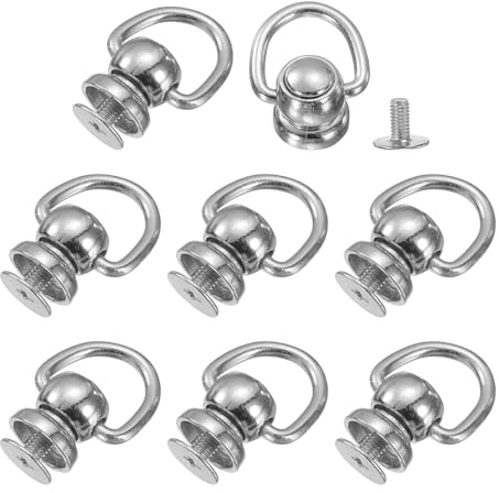 sourcing map Metal Ball Studs Rivets D Ring, 8 Pcs Ball Post Head Buttons 360 Rotatable Small Studs Rivets with Screw for Purse Chain Connector DIY Art Leather Crafts (Grey)