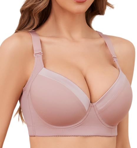 Bralettes for Women Push Up Bra Hide Back Fat Smoothing Bra Lightly T-Shirt Bra (Purple 34C)