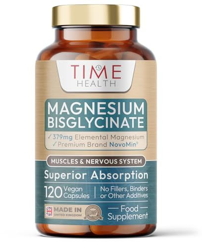 Magnesium Bisglycinate – 379mg Elemental Mg – Superior Absorption NovoMin® Magnesium Glycinate – 120 Capsules – UK Made – GMP Standards – Zero Additives – Pullulan