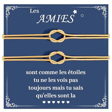CheersLife Cadeau Meilleure Amie,Bracelet D'amitié pour 2,Bracelet Amitié Fille,Cadeau Amie Femme,Anniversaire Femme Sœurs Or Illimité Noeud Bracelets