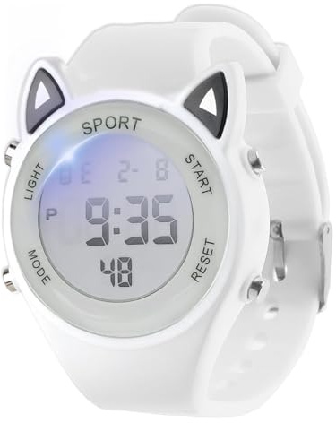 Joynine Montre numérique enfant 3-12 ans oreilles de chat 3D étanche 30 m rétroéclairage LED montre sport multifonction bracelet PVC réglable blanc