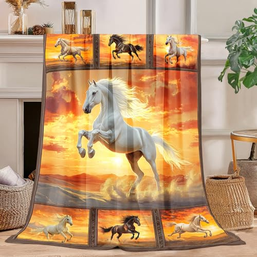 Horse Blanket Horse Decor Cozy Animal Throw Super Soft Plush Flannel Fleece Blanket Gift for Kids Adults Men Women Ultra Warm & Lightweight Flannel, 50X40