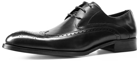 WinDhana Men’s Derby Dress Shoes Longwing Brogues Cowhide Grain Leather - Pigskin Lining - Formal & Casual Wear - Multiple Colors【Run Large, Order One Size Down】 110-Y03 Black US 6.5