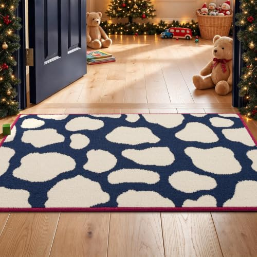 Biscpro Dirt Trapper Indoor Doormat,60x90cm Welcome Door mat,Non Slip Backing Washable Door Mats,Absorbent and Resistant Low-Profile Entrance Inside Floor Mat for Front Back Door and Entryway(Blue)